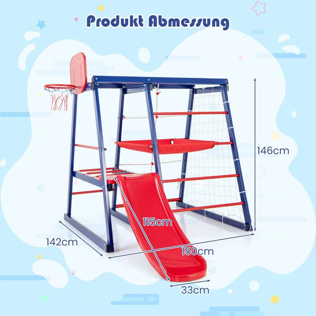 Klettergerüst Outdoor 7 in 1 Spielplatz mit Rutsche Kletterleiter Strickleiter für Drinnen und Draußen 150 x 142 x 146 cm