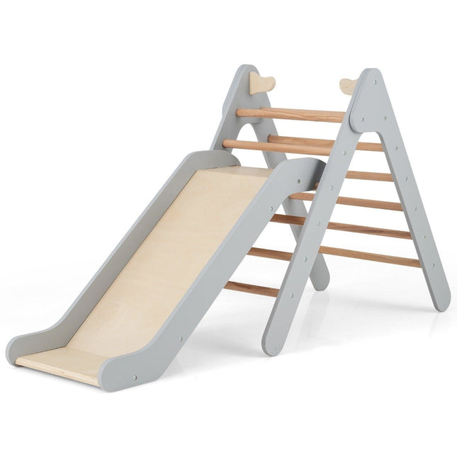 Kletterdreieck mit Rutsche Klettergerüst aus Holz Dreieckstangen zum Rutschen und Klettern Grau