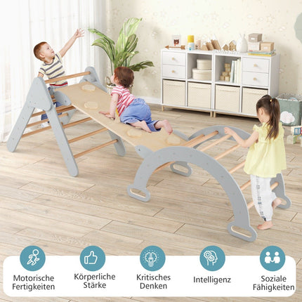 Climbing triangle with slide, climbing arch including double-sided ramp, grey