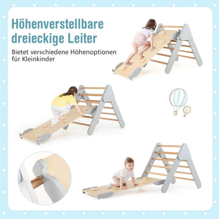 Climbing triangle with slide, climbing arch including double-sided ramp, grey