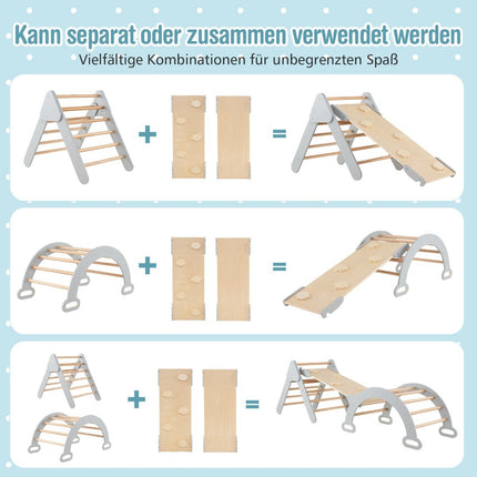 Climbing triangle with slide, climbing arch including double-sided ramp, grey