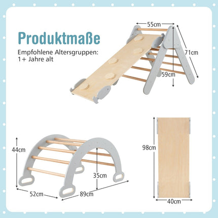 Climbing triangle with slide, climbing arch including double-sided ramp, grey