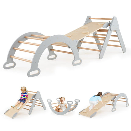 Climbing triangle with slide, climbing arch including double-sided ramp, grey