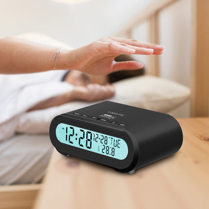 Radiowecker Temperatur/Luftfeuchtigkeit USB-C/Batteriebetrieb Schwarz