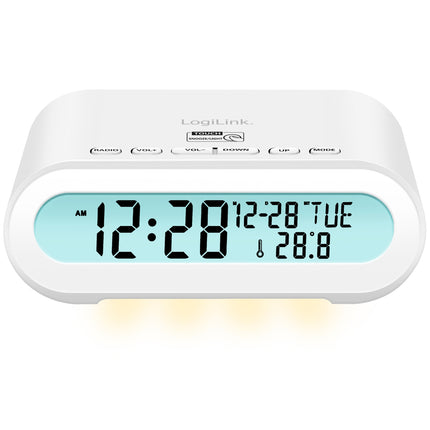 Radiowecker Temperatur/Luftfeuchtigkeit USB-C/Batteriebetrieb Weiß