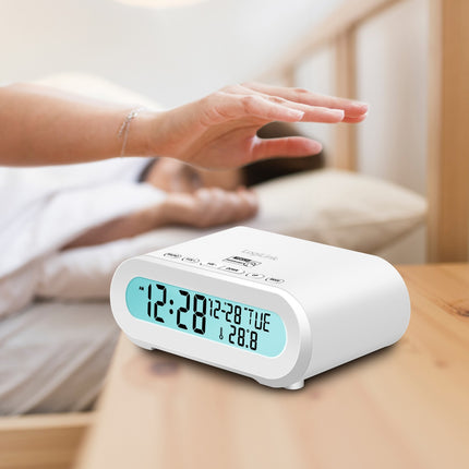 Radiowecker Temperatur/Luftfeuchtigkeit USB-C/Batteriebetrieb Weiß