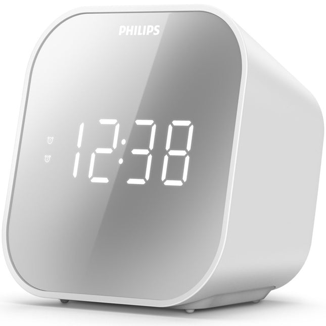 Rádiobudík se zrcadlovou přední stranou. Digitální FM přijímač. USB výstup pro nabíjení mobilu