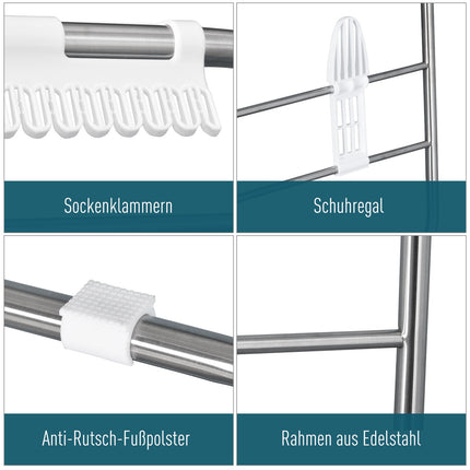 Wäscheständer klappbar mit Teleskopstangen, silber/weiß