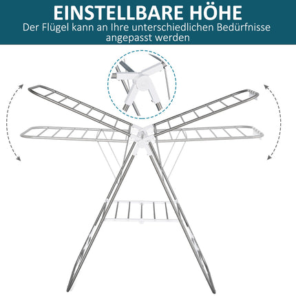 Wäscheständer klappbar mit Teleskopstangen, silber/weiß