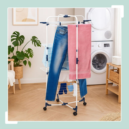 Clothes Airer on Wheels, 3 Tiers, Foldable, Space-Saving