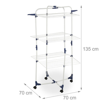Clothes Airer on Wheels, 3 Tiers, Foldable, Space-Saving
