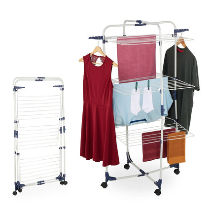 Clothes Airer on Wheels, 3 Tiers, Foldable, Space-Saving