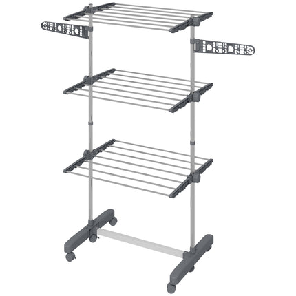 Klappbarer Wäscheturm mit Rollen, 3 Ebenen, Stahl