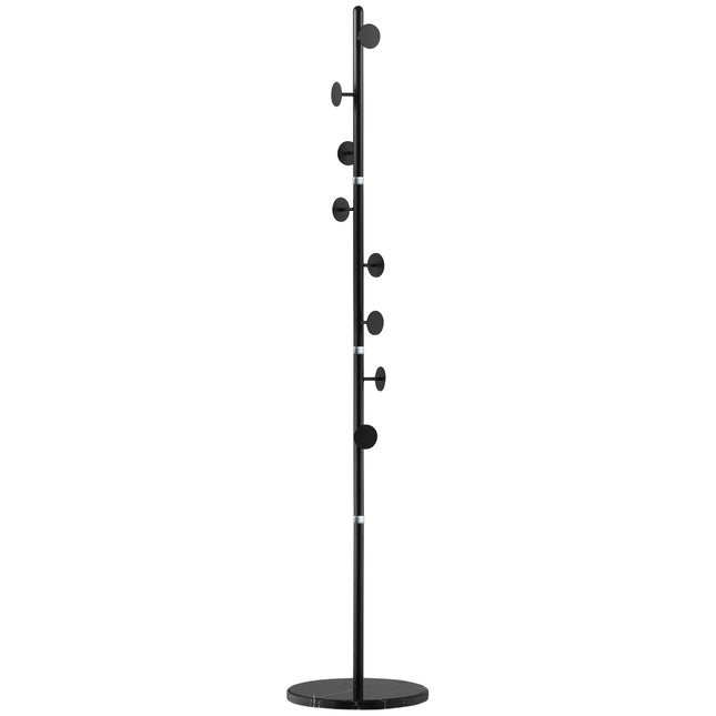 Steel coat rack - 8 hooks, black, 170 cm