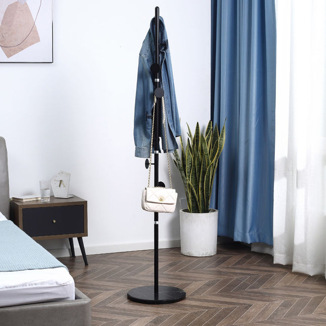 Steel coat rack - 8 hooks, black, 170 cm