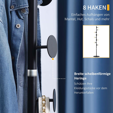 Garderobenständer aus Stahl – 8 Haken, schwarz, 170 cm