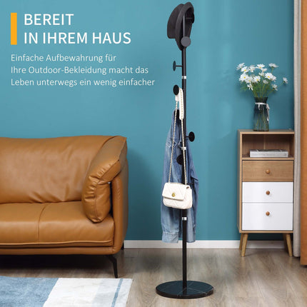 Garderobenständer aus Stahl – 8 Haken, schwarz, 170 cm
