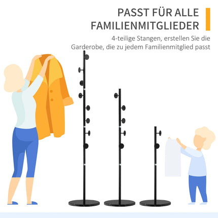 Garderobenständer aus Stahl – 8 Haken, schwarz, 170 cm