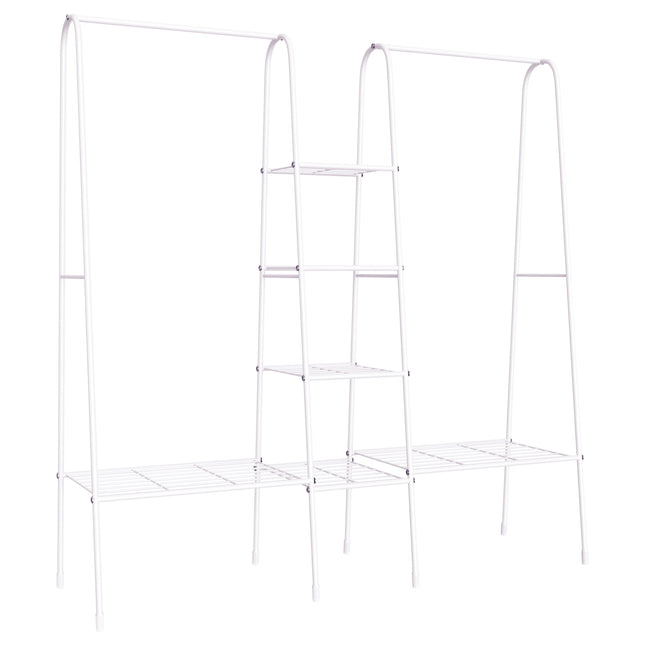 Freestanding coat rack in steel with shoe storage, white