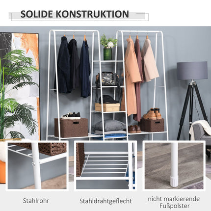 Freistehende Garderobe aus Stahl mit Schuhaufbewahrung, weiß
