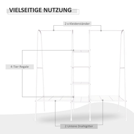 Freistehende Garderobe aus Stahl mit Schuhaufbewahrung, weiß