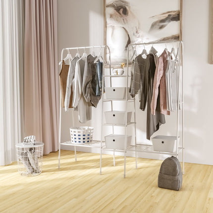 Freistehende Garderobe aus Stahl mit Schuhaufbewahrung, weiß