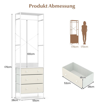 Clothes Rack with Drawers & Adjustable Hanging Rod