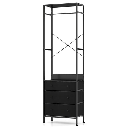 Clothes Rack with Drawers & Adjustable Rod – Black