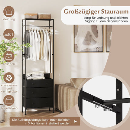 Clothes Rack with Drawers & Adjustable Rod – Black