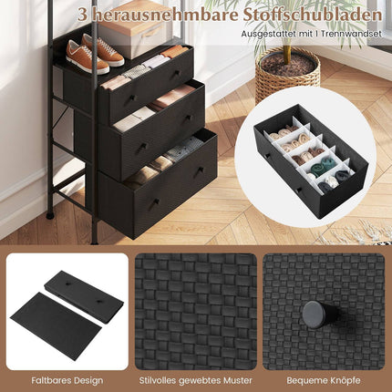 Clothes Rack with Drawers & Adjustable Rod – Black