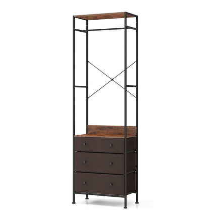 Clothes Rack with Drawers, Adjustable Rod & Shelves
