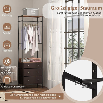 Clothes Rack with Drawers, Adjustable Rod & Shelves