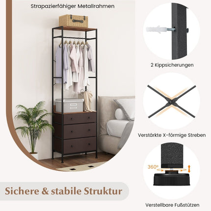 Clothes Rack with Drawers, Adjustable Rod & Shelves