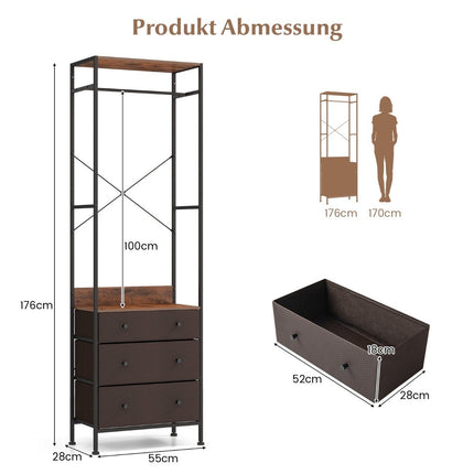 Clothes Rack with Drawers, Adjustable Rod & Shelves