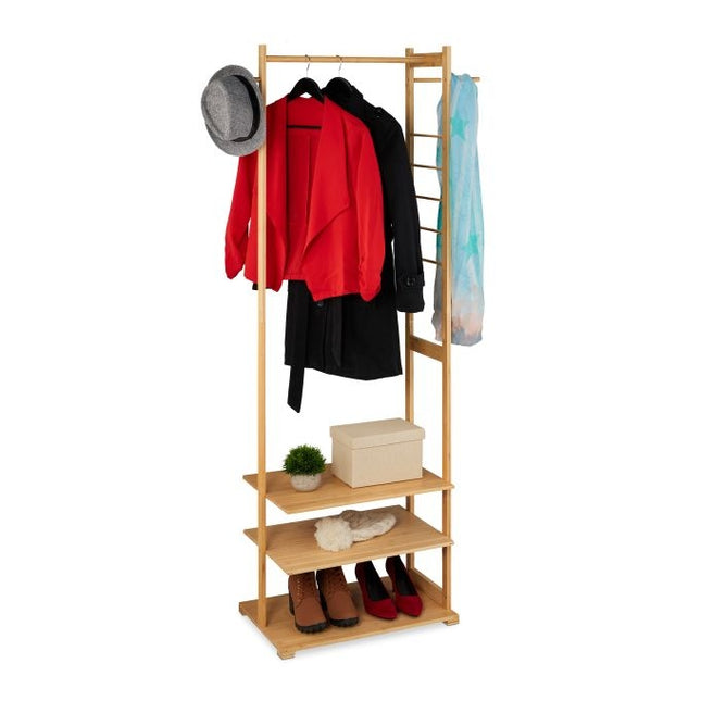 Bambusový věšák na oblečení se 3 přihrádkami
