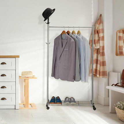 Clothes hanger in silver with wheels