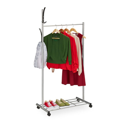 Clothes hanger in silver with wheels