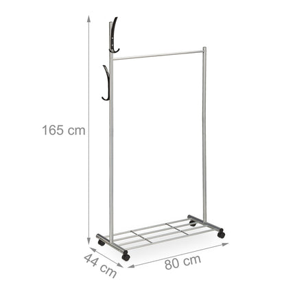 Clothes hanger in silver with wheels