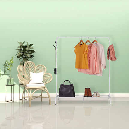 Clothes hanger with shelf and hooks