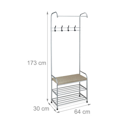 Clothes hanger with shoe shelf and bench