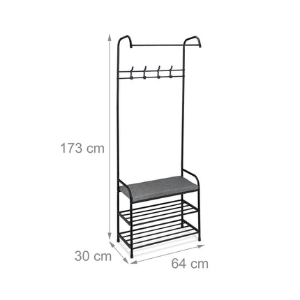 Clothes hanger with shoe shelf and bench