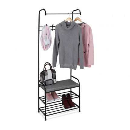 Clothes hanger with shoe shelf and bench