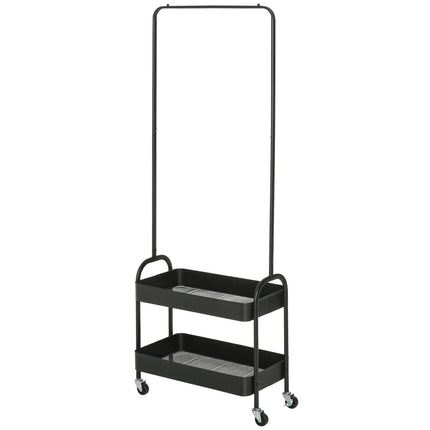 Portant à vêtements sur roulettes, porte-manteau avec tringle à vêtements, porte-chaussures, porte-manteau sur pied en acier, pour salon, chambre à coucher, charge jusqu'à 16 kg, noir