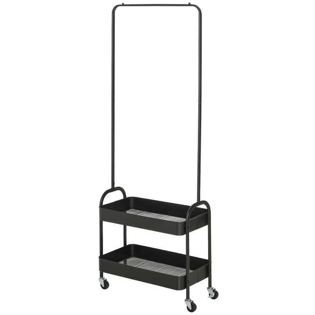Steel Clothes & shoe rack on wheels, 16 kg capacity, black