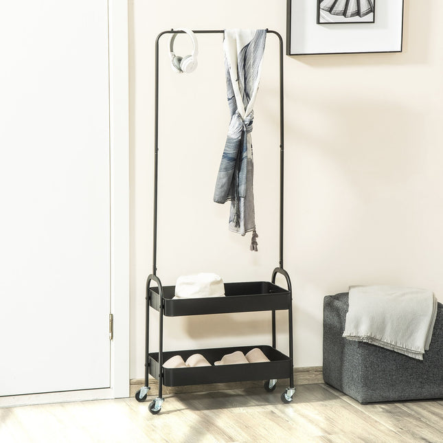 Steel Clothes & shoe rack on wheels, 16 kg capacity, black