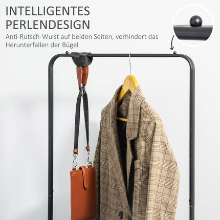 Portant à vêtements sur roulettes, porte-manteau avec tringle à vêtements, porte-chaussures, porte-manteau sur pied en acier, pour salon, chambre à coucher, charge jusqu'à 16 kg, noir