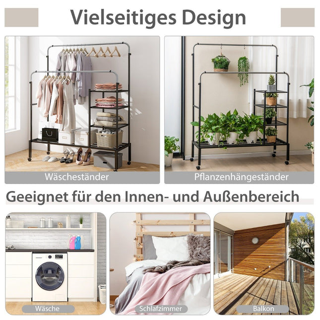 Clothes rack with 2 clothes rails, clothes rack on wheels, coat stand, height adjustable 135 x 54 x 170cm silver