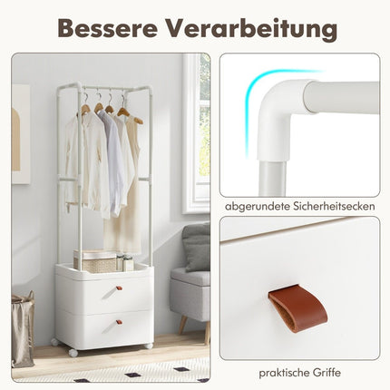 Kleiderständer mit 2 Schubladen Garderobenständer mit feststellbaren Rollen 52 x 40 x 161 cm weiß