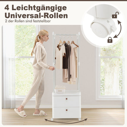 Kleiderständer mit 2 Schubladen Garderobenständer mit feststellbaren Rollen 52 x 40 x 161 cm weiß
