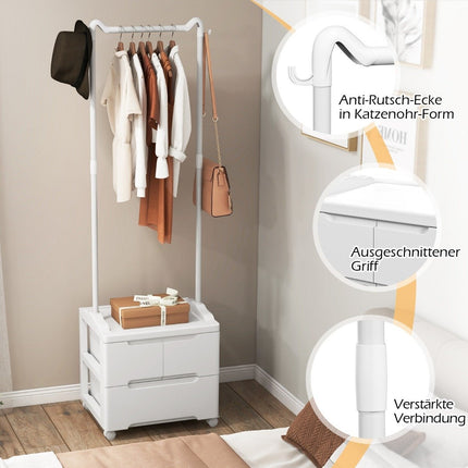 Kleiderständer mit 3 Schubladen Rollgarderobe mit seitlichen Haken 46 x 38 x 157 cm